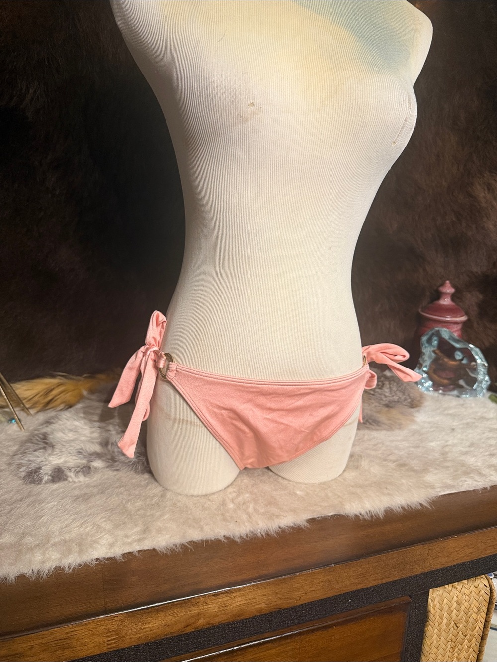 Victoria's Secret peachy Pink Tie-Side Bikini Bottoms L (6003)